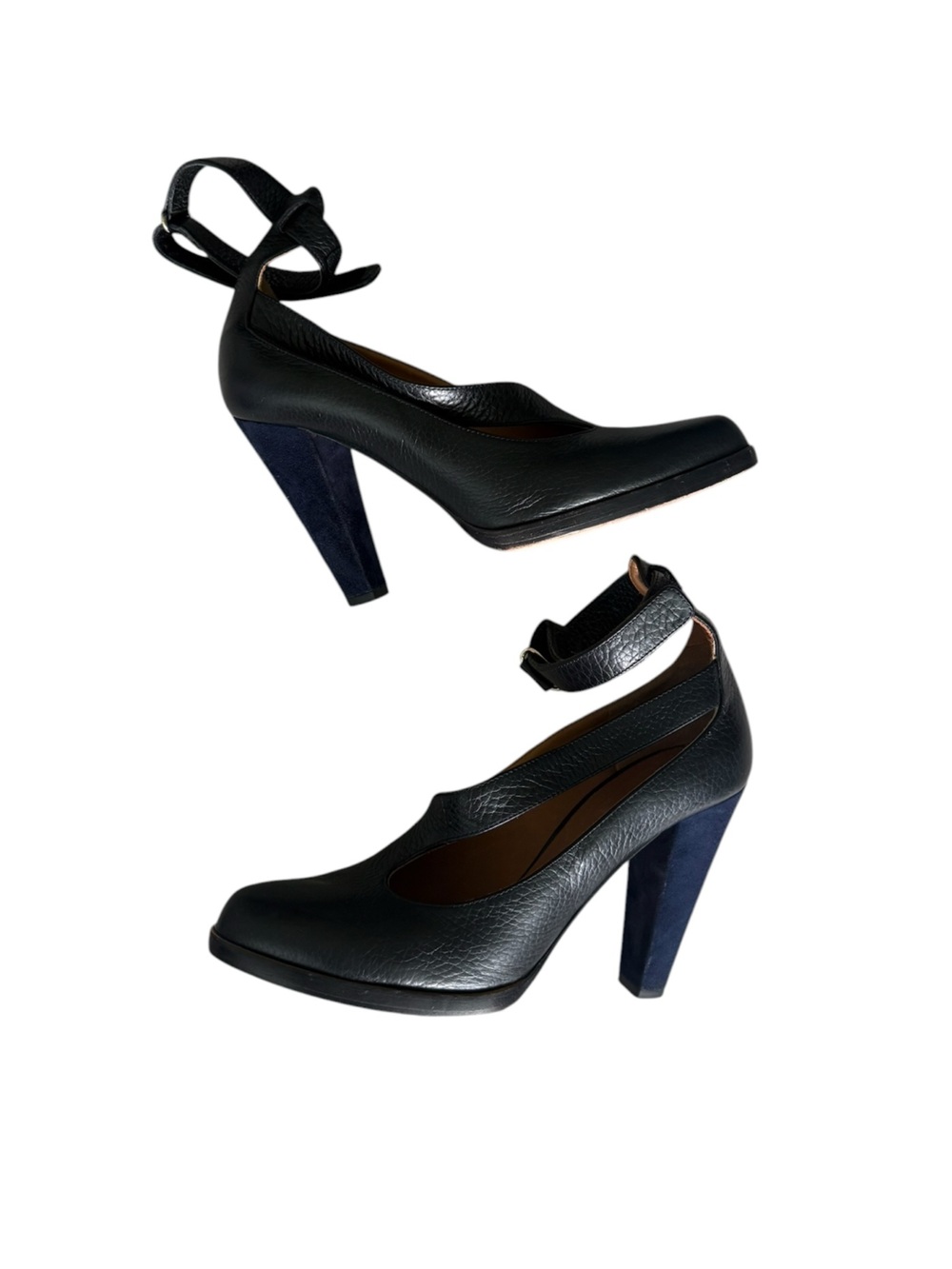 Chloe Black & Blue Leather Suede Ankle-Strap Pointed-Toe Pumps Size 8.5 - Picture 5 of 12